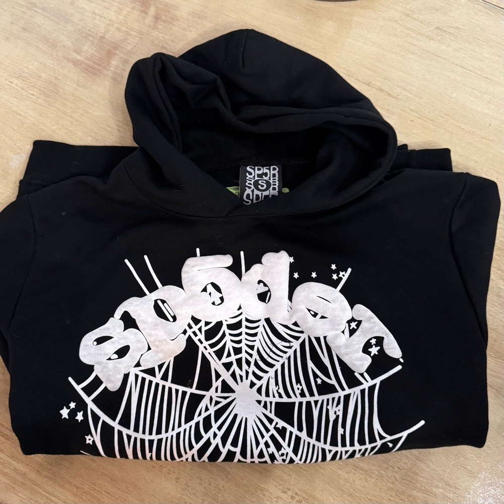 Sp5der Black Hoodie with Web Design